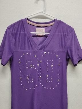 PINK Victoria's Secret Women's Purple V-Neck Studded Jersey Tee